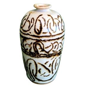 Vintage Glazed Textured Art Pottery Vase Signed Tribal